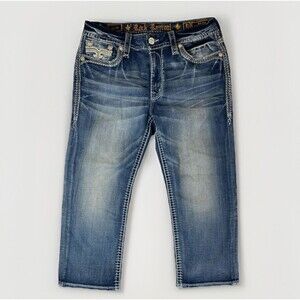 Rock Revival Ziyala Capri Jeans Womens 31 Embellished  Pockets Embroidered Y2k